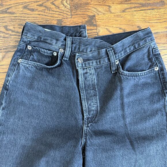 Agolde Revole Black Criss Cross Asymmetrical Straight Leg High Rise Jeans Sz 26 - Picture 3 of 9